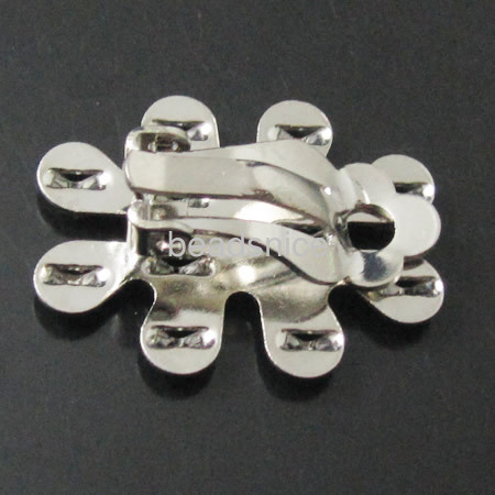 Brass clip-on sarring components,Flower,Nickel-Free,Lead-Safe,